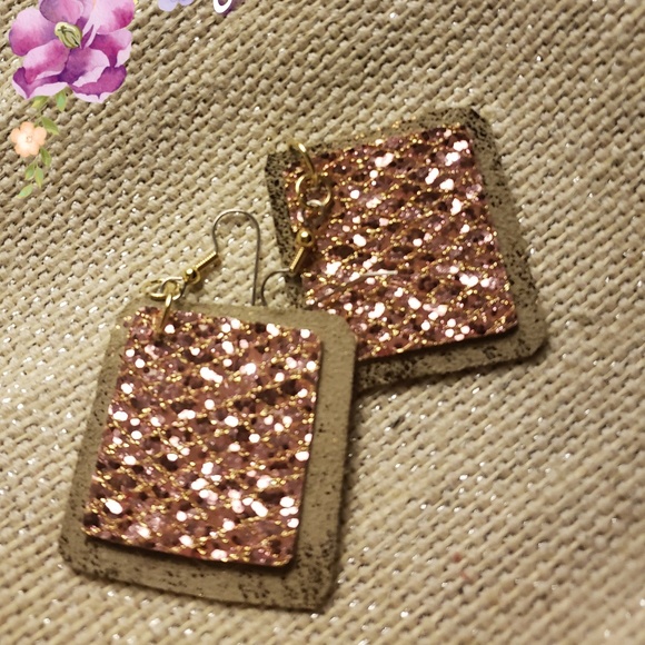 Leather earrings, 2 layer, metallic gold, rose gol - Picture 1 of 1